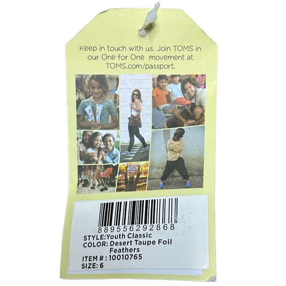 NWOT Kids TOMS Desert Taupe Foil Feathers size 6 - Picture 4 of 4